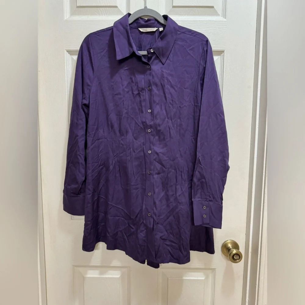 Soft Surroundings Purple Pin-tuck Pleat Button Up Long Sleeve Top Size Medium